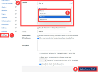Canvas settings page. See description for details
